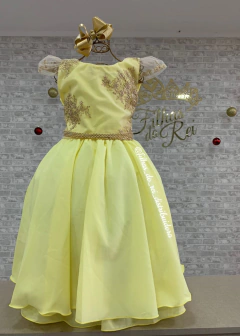 VESTIDO INFANTIL DE FESTA LUXO AMARELO COM DETALHES DOURADO