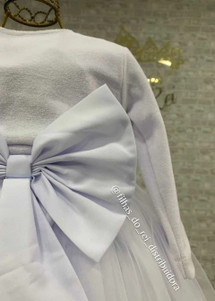 VESTIDO BRANCO FESTA INFANTIL BUSTO DRAPEADO E BOLERO MANGA LONGA - loja online