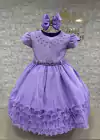 VESTIDO LILÁS DE FESTA INFANTIL LUXO COM SAIA EM CAMADAS E BUSTO COM PLIQUES EM PÉROLAS