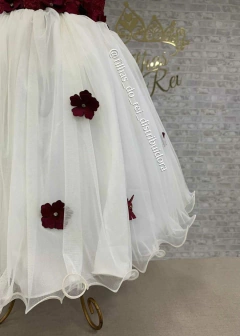 VESTIDO DE FESTA INFANTIL LUXO FLORES ENCANTADAS MARSALA - Filhas do Rei Distribuidora Roupa Infantil e Juvenil