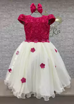 VESTIDO DE FESTA INFANTIL LUXO FLORES ENCANTADAS PINK