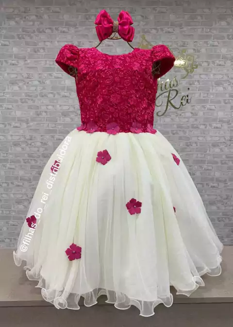 VESTIDO DE FESTA INFANTIL LUXO FLORES ENCANTADAS PINK