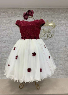 VESTIDO DE FESTA INFANTIL LUXO FLORES ENCANTADAS MARSALA
