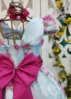 VESTIDO DE FESTA INFANTIL FLORAL AZUL