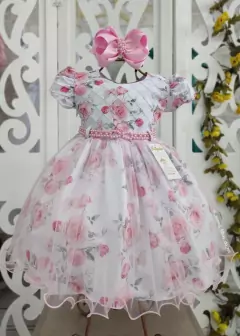 VESTIDO DE FESTA INFANTIL ROSA ESTAMPADO DE FLORES