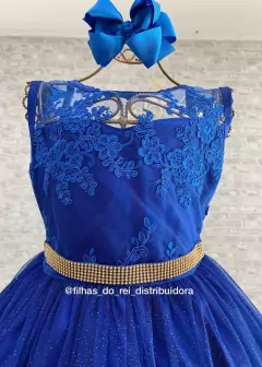 VESTIDO LUXO DE FESTA INFANTIL DE RENDA AZUL ROYAL - comprar online