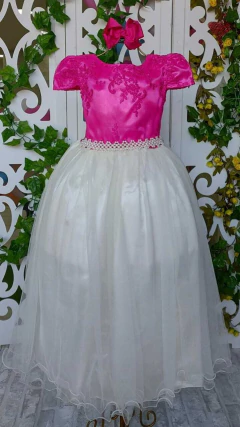 VESTIDO LONGO LUXO INFANTO JUVENIL PINK E BRANCO