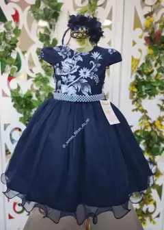 VESTIDO FESTA INFANTIL LUA AZUL MARINHO