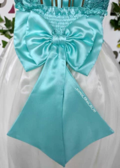 VESTIDO LONGO LUXO INFANTO JUVENIL VERDE TIFFANY E BRANCO - Filhas do Rei Distribuidora Roupa Infantil e Juvenil