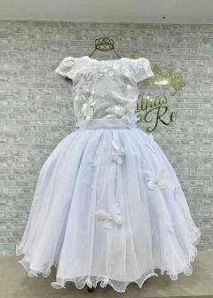 VESTIDO DE FESTA INFANTIL LUXO BORBOLETAS ENCANTADAS BRANCO - comprar online