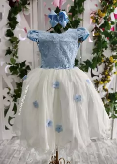 VESTIDO DE FESTA INFANTIL LUXO FLORES ENCANTADAS AZUL SERENITY