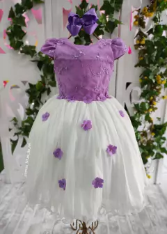 VESTIDO DE FESTA INFANTIL LUXO FLORES ENCANTADAS LILÁS