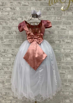 Imagem do VESTIDO LONGO LUXO INFANTO JUVENIL ROSE E BRANCO