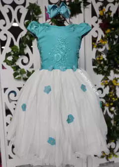 VESTIDO DE FESTA INFANTIL LUXO FLORES ENCANTADAS VERDE TIFFANY - comprar online