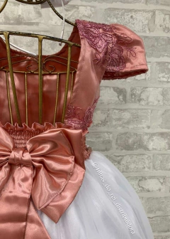 VESTIDO LONGO LUXO INFANTO JUVENIL ROSE E BRANCO - comprar online