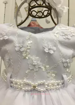 VESTIDO BRANCO DE FESTA INFANTIL COM APLIQUES DE FLORES 3D - comprar online