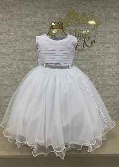 VESTIDO BRANCO FESTA INFANTIL BUSTO DRAPEADO E BOLERO MANGA LONGA - loja online