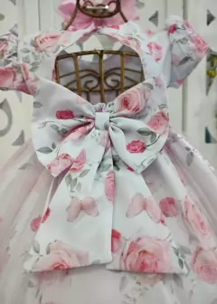 VESTIDO DE FESTA INFANTIL ROSA ESTAMPADO DE FLORES - loja online