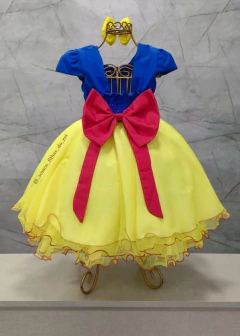 VESTIDO INFANTIL BRANCA DE NEVE COM BUSTO DRAPEADO COM PÉROLAS - loja online