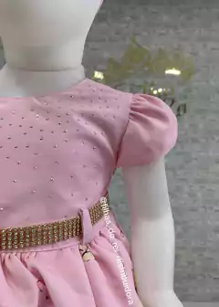 VESTIDO DE FESTA INFANTIL ROSA BUSTO COM APLIQUES DE STRASS SAIA ESTAMPA FLORES na internet