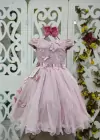 VESTIDO ROSA DE FESTA INFANTIL COM APLICAÇÕES DE BORBOLETAS 3D