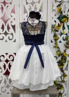 VESTIDO DE FESTA INFANTIL MIDI AZUL MARINHO E BRANCO - Filhas do Rei Distribuidora Roupa Infantil e Juvenil