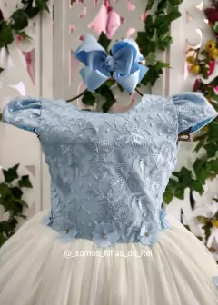 VESTIDO DE FESTA INFANTIL LUXO FLORES ENCANTADAS AZUL SERENITY - comprar online