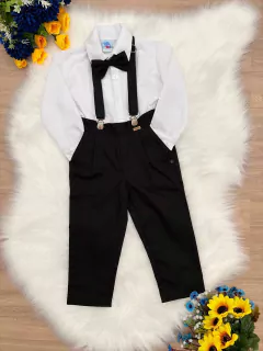 Conjunto Social Camisa Branca e Calça Gravata Susp. Preto - comprar online