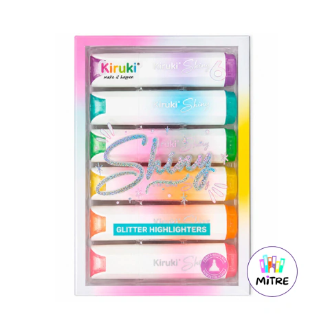 RESALTADOR GLITTER PASTEL KIRUKI X 6