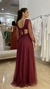 Vestido de festa Nádia, em tule marsala COM BRILHO, com mangas longas. - comprar online
