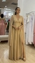 Vestido de festa Bela, em tule nude/Dourado com brilho, modelo manga-capa.