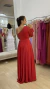 Vestido de festa Tânia, em tule Vermelho com brilho, modelo nula manga. - comprar online
