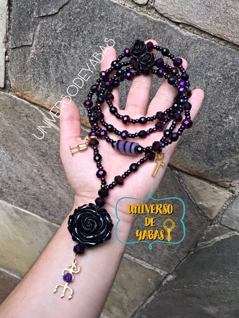 Guia pomba gira em roxo com flor preta