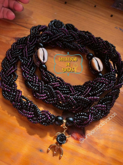 Guia 7 fios trançado Pomba Gira em Roxo e preto