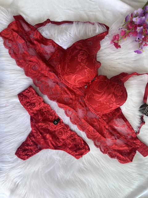 Conjunto de lingerie importado cropped rendado vermelho - comprar online