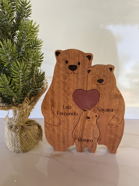 Família Urso em madeira Nobre Personalizada