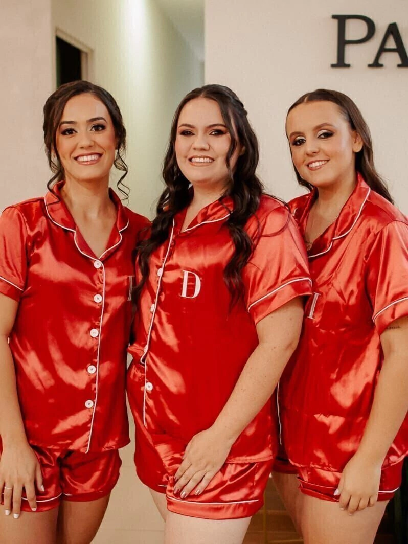 Pijama Americano Cetim Personalizado - Manga Curta e Shorts