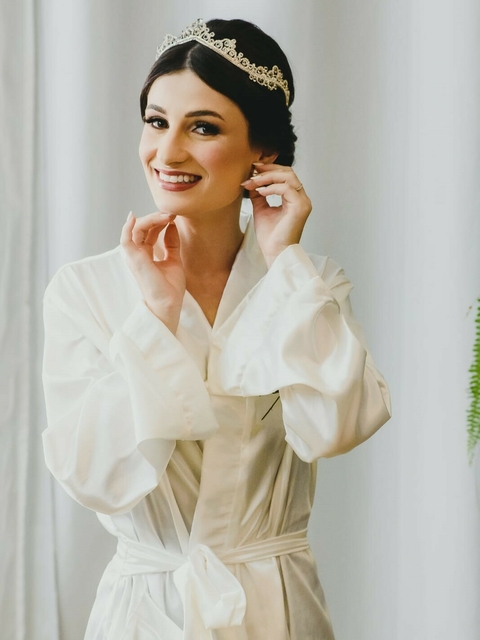 Robe Lauren - Cetim - Robe Curto com Manga Longa - comprar online