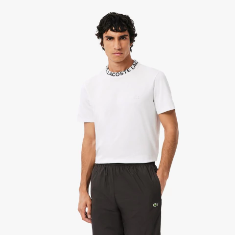 Camiseta Lacoste Branca em Piqué com Marca em Jacquard