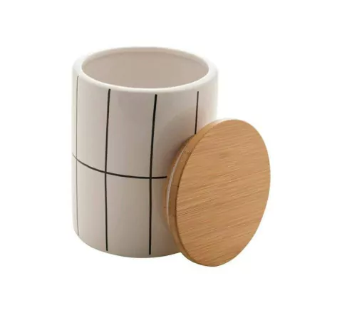 Potiche de Cerâmica com Tampa de Bambu Turim Branco 10cm x 10cm x 15cm - Lyor