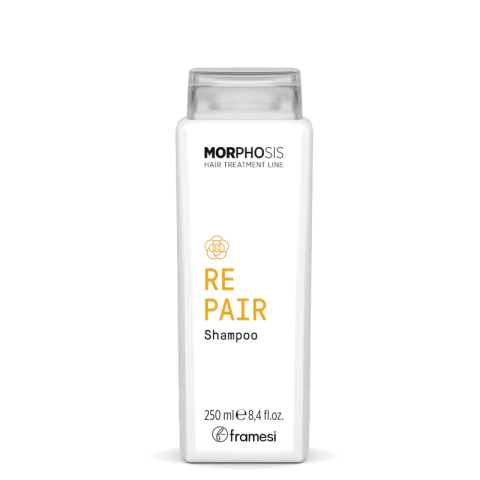 Botella de 250ml de champú reparador Morphosis de la línea de tratamientos capilares.