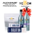 Productos de tintura profesional Alfaparf y Yellow, incluyendo decolorante, shampoo y acondicionador, con un moño rojo de regalo.