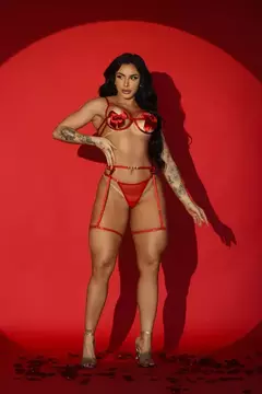 LINGERIE LAÇO COM CINTA - LIGA PERSONALIZÁVEL VERMELHO - comprar online