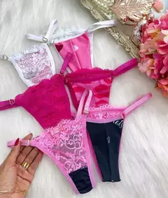 Calcinha Divertida com renda- BRANCO/PINK/ ROSA
