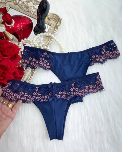 Calcinha Bia - azul com rosa