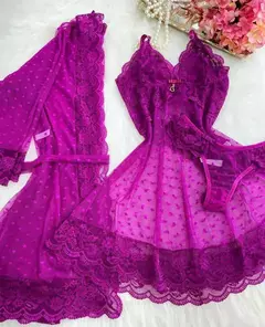 Kit Romance com robe e camisola tule em coração - Jaipur