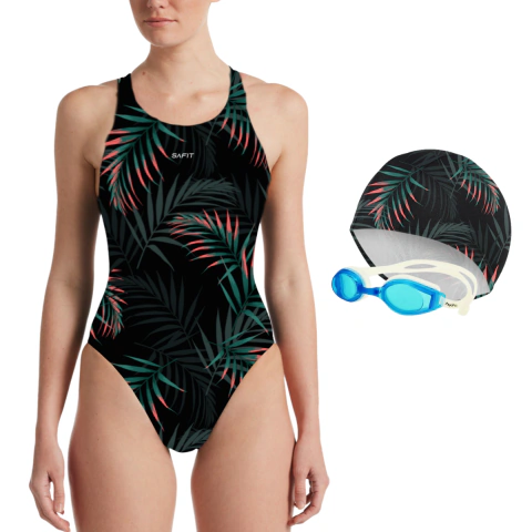 Combo Malla Natación Safit 6185 / 6102 + Gorro Tela + Antiparras - tienda online