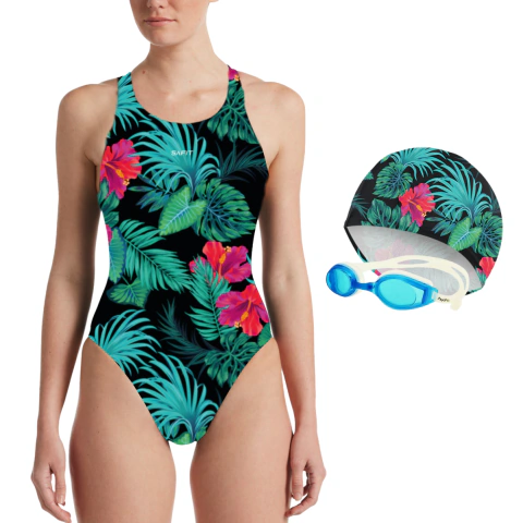 Combo Malla Natación Safit 6185 / 6102 + Gorro Tela + Antiparras - comprar online