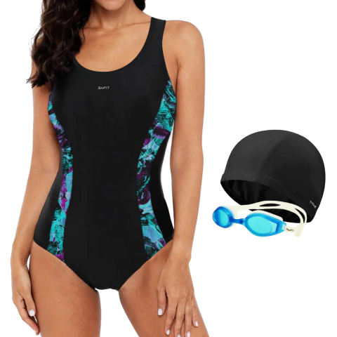 Imagen de Combo Malla Natacion Safit 6175 + Gorro Tela + Antiparras