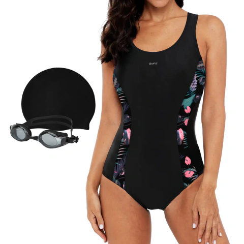 Combo Malla Mujer Natacion Safit 6175 + Antiparras + Gorro Silicona en internet